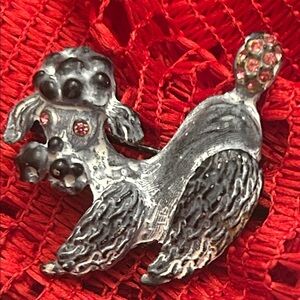 Vintage poodle Brooch with Pink stone Accents